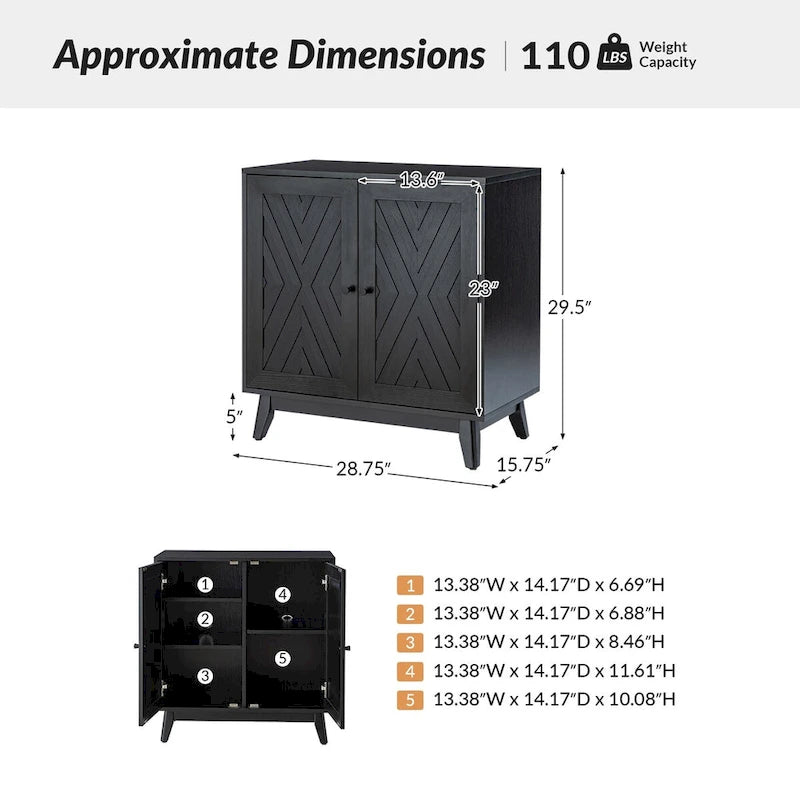 Ensemble de 2 meubles d'appoint Joseph Midcentury de 76 cm de haut et 2 portes, par HULALA HOME