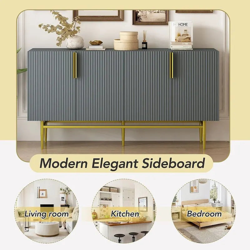 Buffet/vaisselier moderne et élégant à 4 portes, 60 pouces