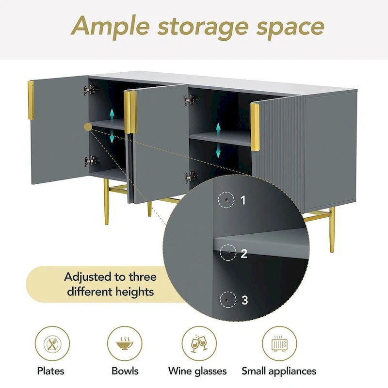 Buffet/vaisselier moderne et élégant à 4 portes, 60 pouces