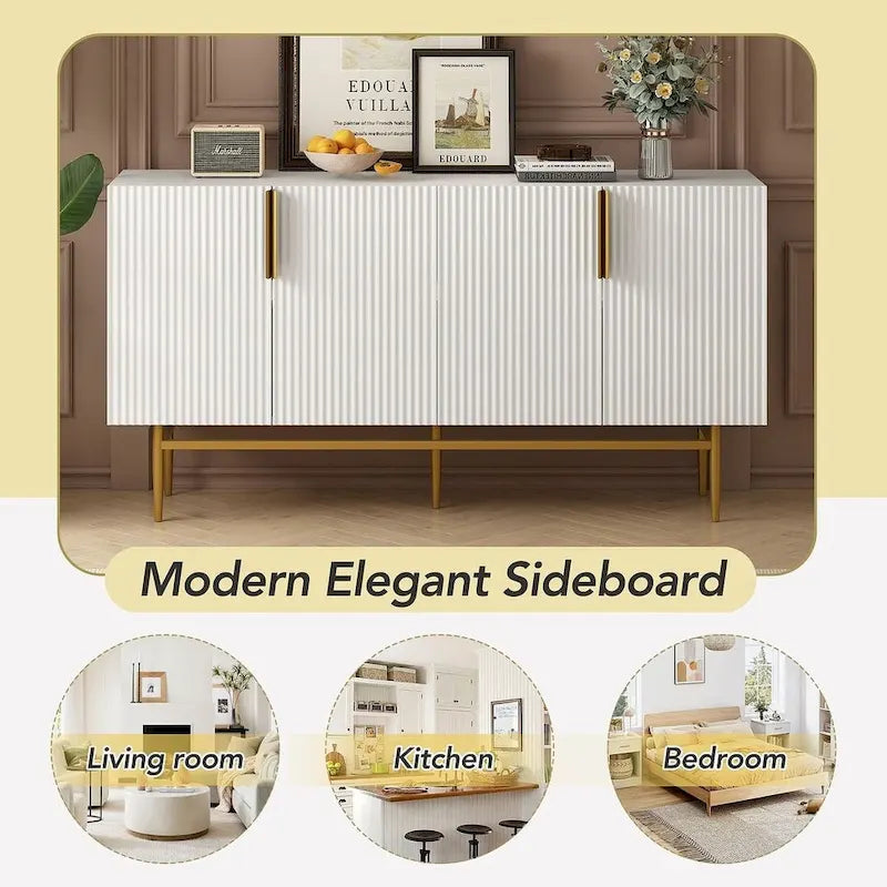 Buffet/vaisselier moderne et élégant à 4 portes, 60 pouces