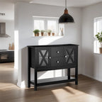 Buffet en bois avec tiroirs de rangement et porte vitrée - Non applicable