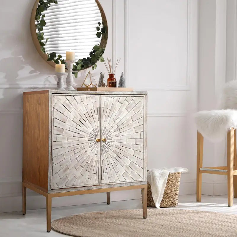 Meuble d'appoint moderne du milieu du siècle, en bois, à 2 portes, pouvant servir de table basse d'entrée, de buffet de chambre ou de commode - 75 cm (29,5 pouces)