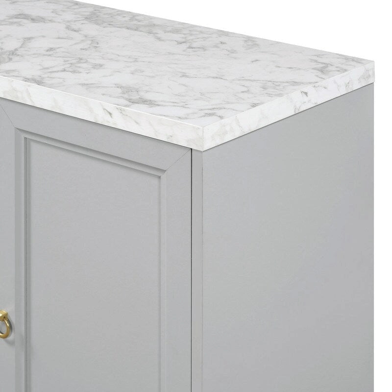 Buffet moderne avec très grand espace de rangement, poignées et pieds de support en métal, idéal pour le salon et la salle à manger.