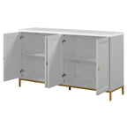 Buffet moderne avec très grand espace de rangement, poignées et pieds de support en métal, idéal pour le salon et la salle à manger.