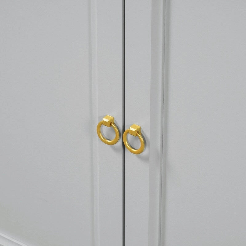 Buffet moderne avec très grand espace de rangement, poignées et pieds de support en métal, idéal pour le salon et la salle à manger.