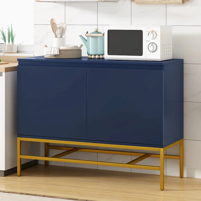 Buffet minimaliste, meuble de rangement luxueux avec pieds en métal doré et étagères réglables, console pour salon