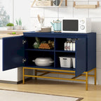 Buffet minimaliste, meuble de rangement luxueux avec pieds en métal doré et étagères réglables, console pour salon