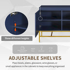 Buffet minimaliste, meuble de rangement luxueux avec pieds en métal doré et étagères réglables, console pour salon