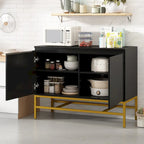 Buffet minimaliste, meuble de rangement luxueux avec pieds en métal doré et étagères réglables, console pour salon