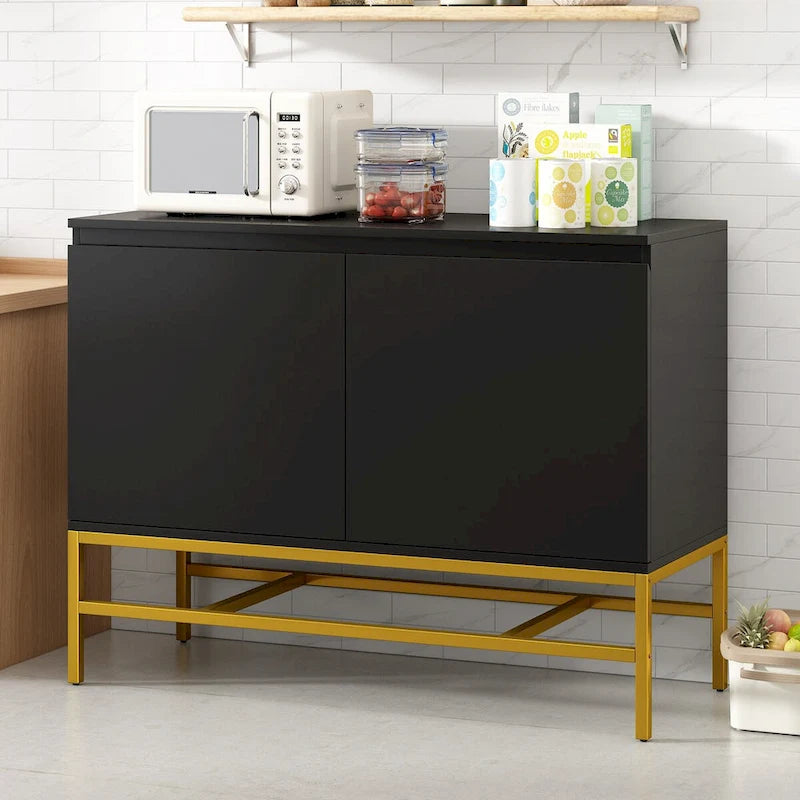 Buffet minimaliste, meuble de rangement luxueux avec pieds en métal doré et étagères réglables, console pour salon