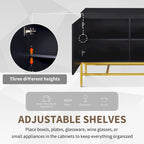 Buffet minimaliste, meuble de rangement luxueux avec pieds en métal doré et étagères réglables, console pour salon