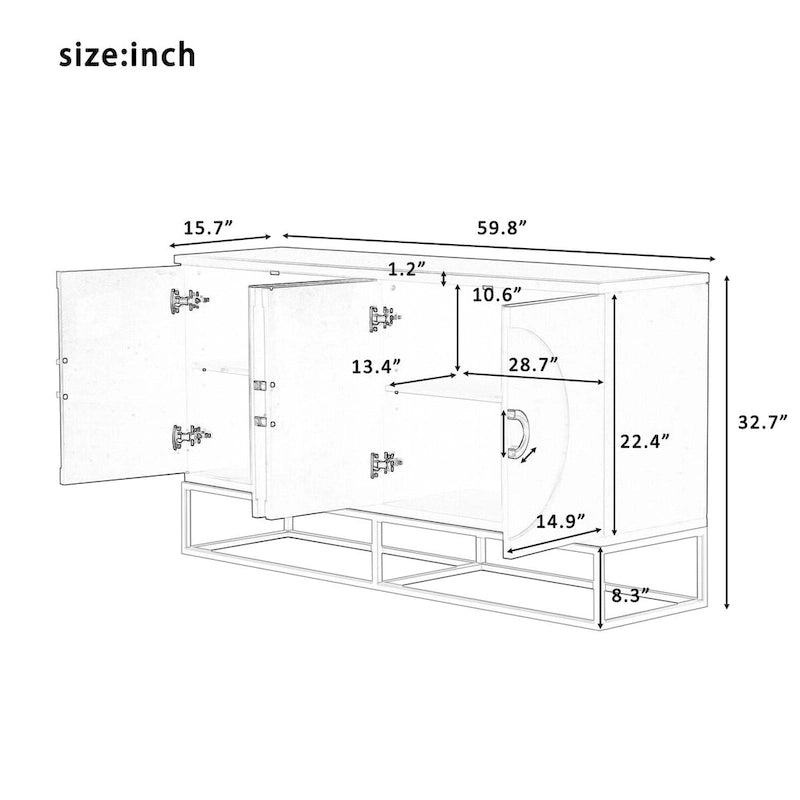 Buffet à 4 portes de 60 pouces avec étagères réglables