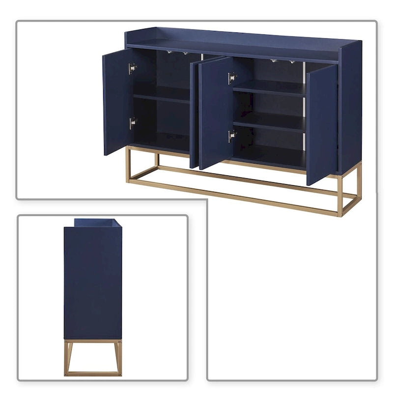 Buffet minimaliste en bois, autoportant, avec pieds en métal