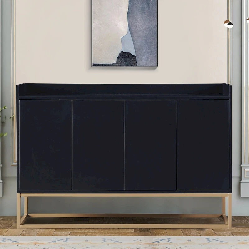 Buffet minimaliste en bois, autoportant, avec pieds en métal
