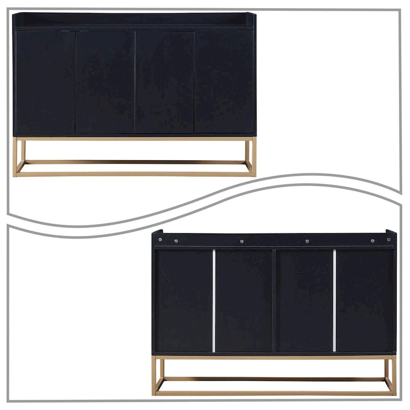 Buffet minimaliste en bois, autoportant, avec pieds en métal