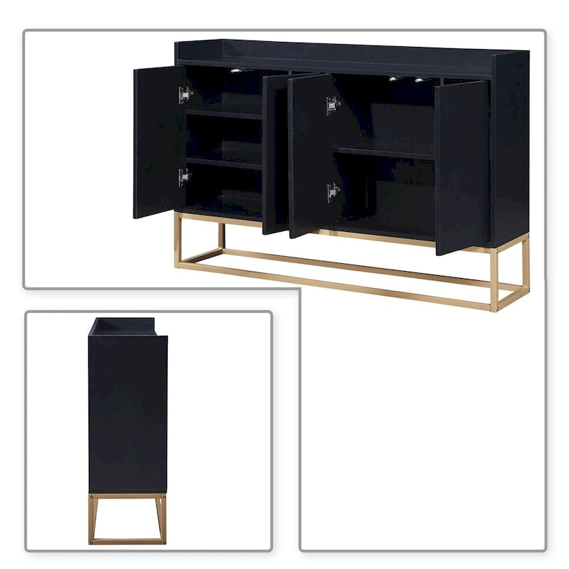 Buffet minimaliste en bois, autoportant, avec pieds en métal