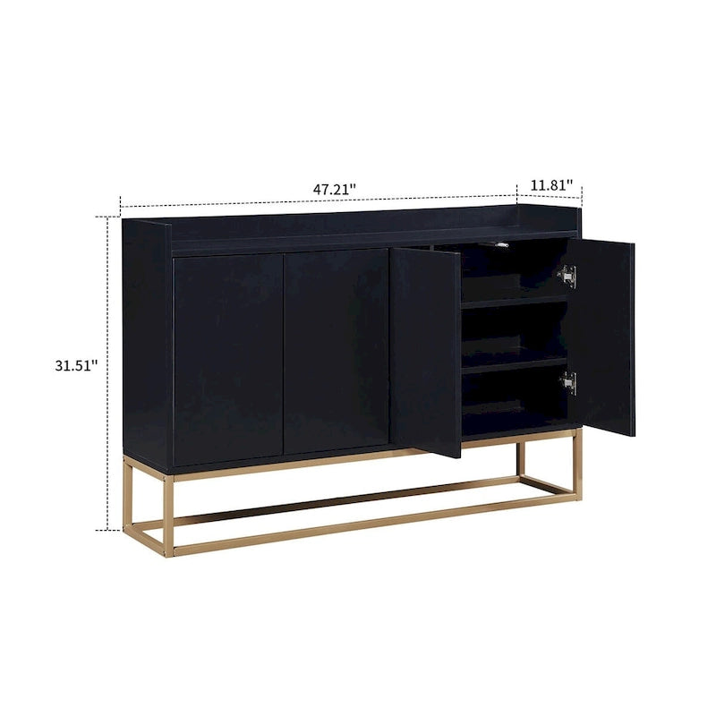 Buffet minimaliste en bois, autoportant, avec pieds en métal