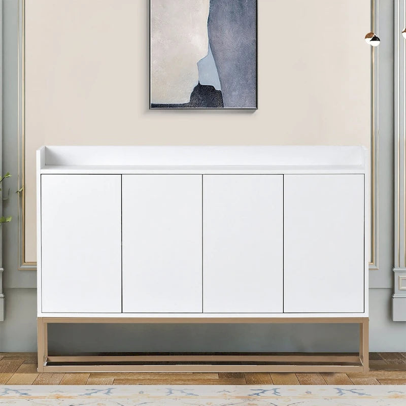 Buffet minimaliste en bois, autoportant, avec pieds en métal