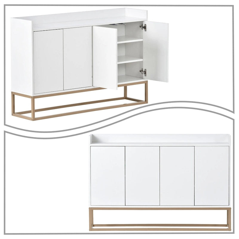 Buffet minimaliste en bois, autoportant, avec pieds en métal