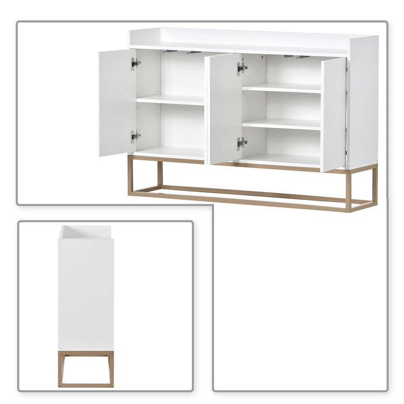 Buffet minimaliste en bois, autoportant, avec pieds en métal