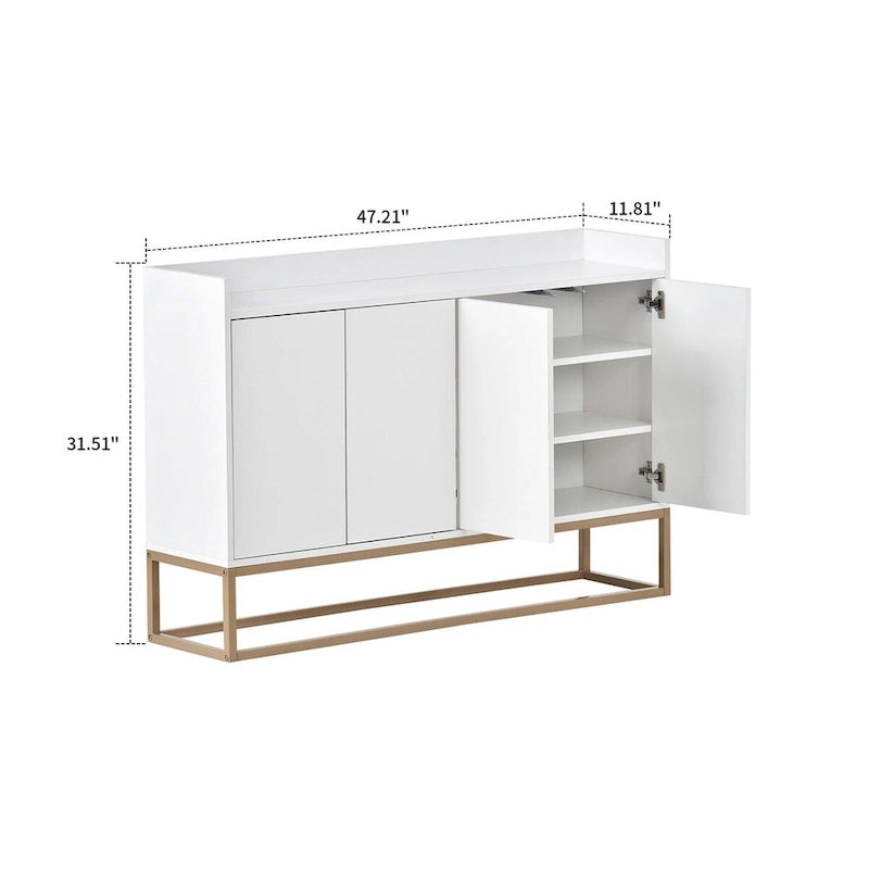 Buffet minimaliste en bois, autoportant, avec pieds en métal