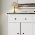 Buffet moderne de rangement avec 2 tiroirs et 4 portes, idéal pour le salon, la salle à manger, la cuisine ou le coin café. Couleur : blanc.