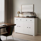 Buffet moderne de rangement avec 2 tiroirs et 4 portes, idéal pour le salon, la salle à manger, la cuisine ou le coin café. Couleur : blanc.