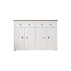 Buffet moderne de rangement avec 2 tiroirs et 4 portes, idéal pour le salon, la salle à manger, la cuisine ou le coin café. Couleur : blanc.