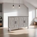 Buffet en bois avec 4 portes coulissantes de style grange et 2 étagères réglables - Non applicable
