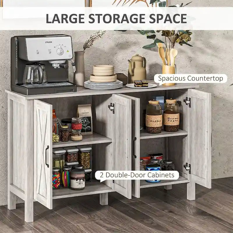 Buffet en bois avec 4 portes coulissantes de style grange et 2 étagères réglables - Non applicable