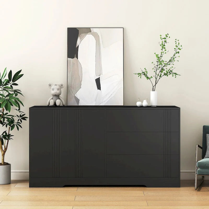 Sideboard Buffet Cabinet with Storage,Modern Kitchen Buffet Storage Cabinet with Drawer and Doors,Black
