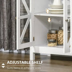 Buffet avec 4 portes en verre trempé et étagère de rangement réglable, crédence, blanc