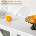 Buffet avec 4 portes en verre trempé et étagère de rangement réglable, crédence, blanc