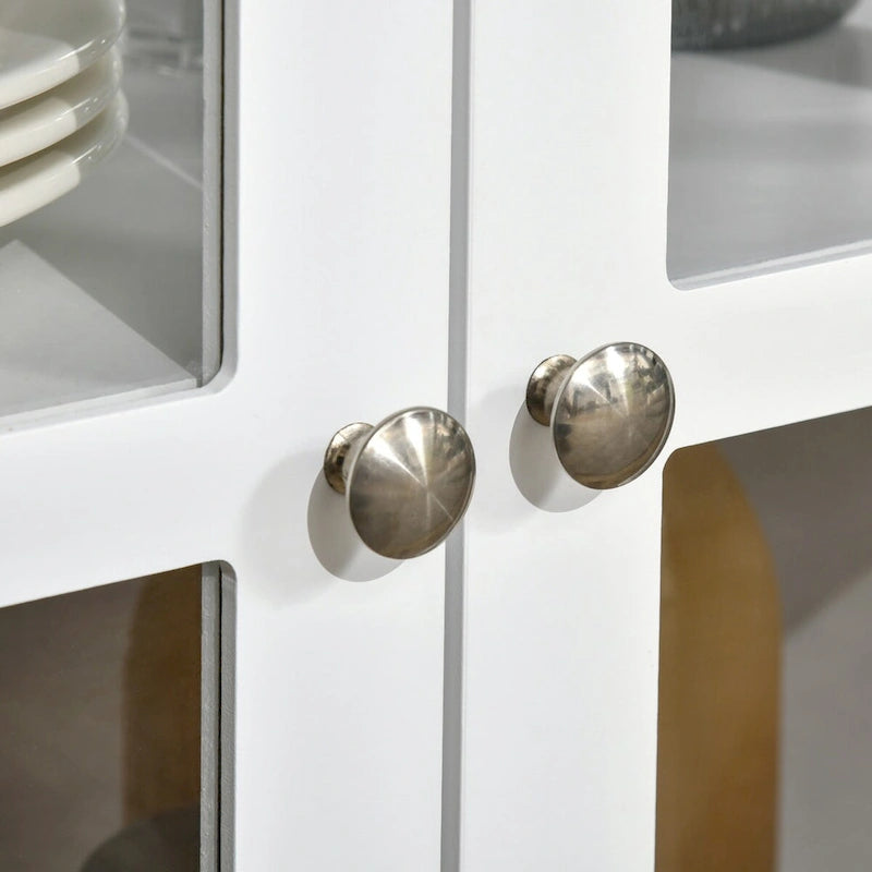 Buffet avec 4 portes en verre trempé et étagère de rangement réglable, crédence, blanc