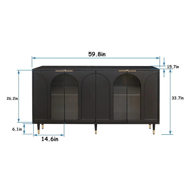 Buffet d'appoint en bois laqué avec 4 portes vitrées