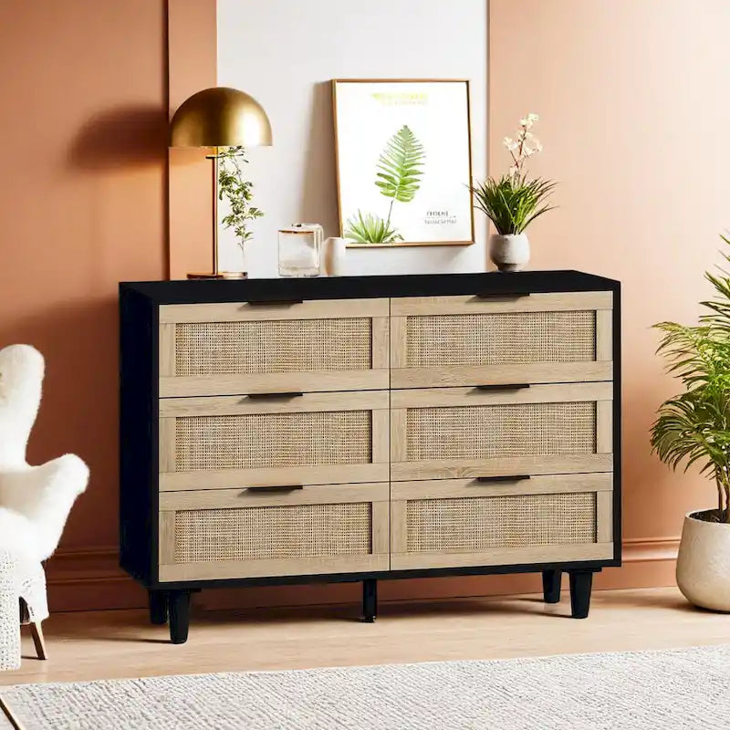 43.316-Drawers Rattan Storage Cabinet Rattan Drawer,for Bedroom,Living Room
