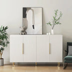 Buffet moderne blanc avec rangement, buffet cannelé grand format avec étagères réglables, meuble console d'appoint