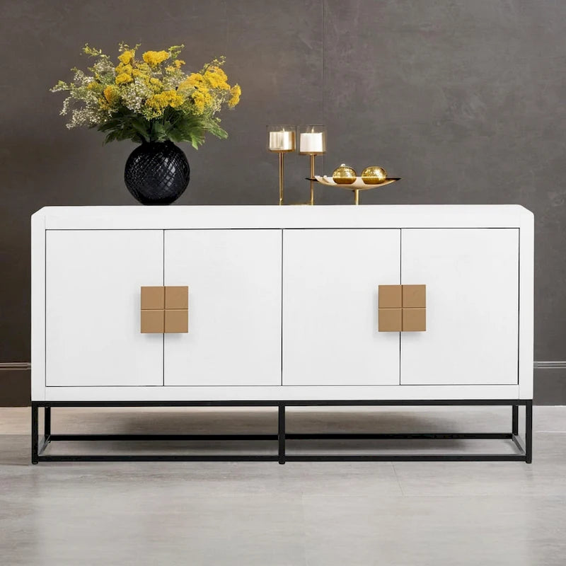 Meuble léger au design luxueux, doté de pieds de support uniques et d'étagères réglables, idéal pour les salons et les couloirs.