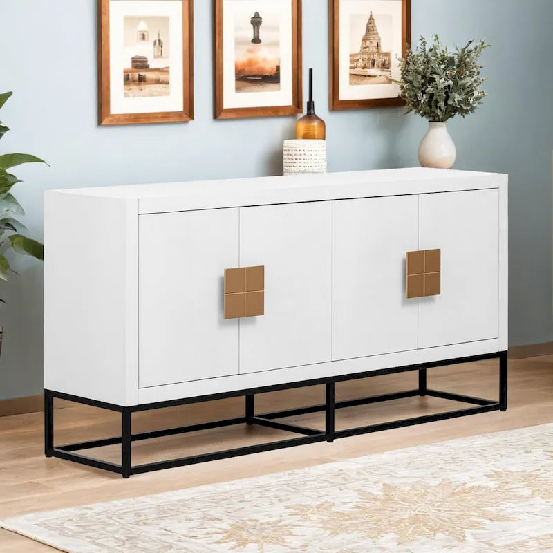 Meuble léger au design luxueux, doté de pieds de support uniques et d'étagères réglables, idéal pour les salons et les couloirs.