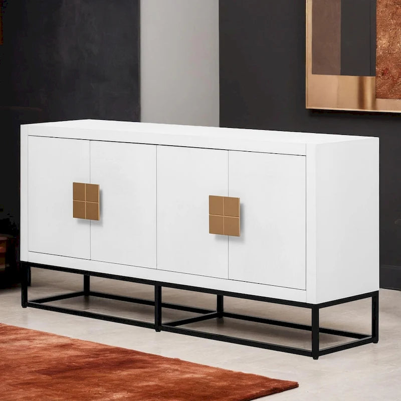 Meuble léger au design luxueux, doté de pieds de support uniques et d'étagères réglables, idéal pour les salons et les couloirs.