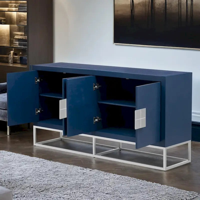 Meuble léger au design luxueux, doté de pieds de support uniques et d'étagères réglables, idéal pour les salons et les couloirs.