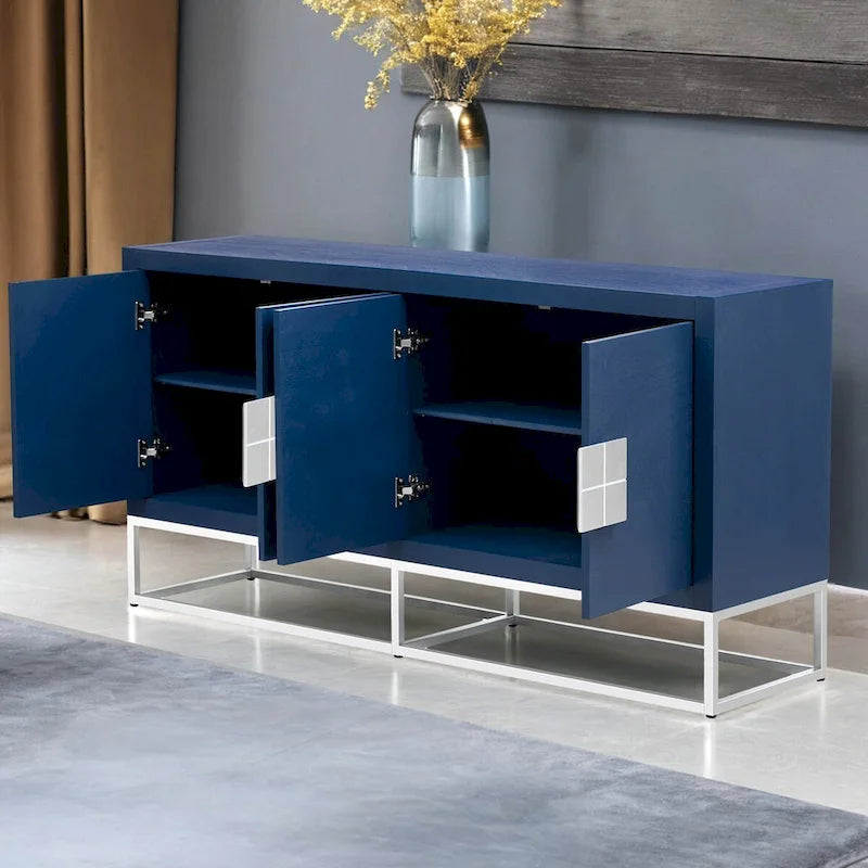Meuble léger au design luxueux, doté de pieds de support uniques et d'étagères réglables, idéal pour les salons et les couloirs.