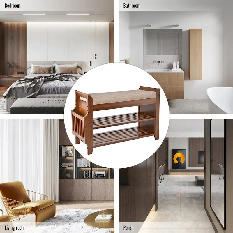 Étagère à chaussures à 2 niveaux avec banc en bambou pour entrée - 39,6 x 11,6 x 19,6 cm