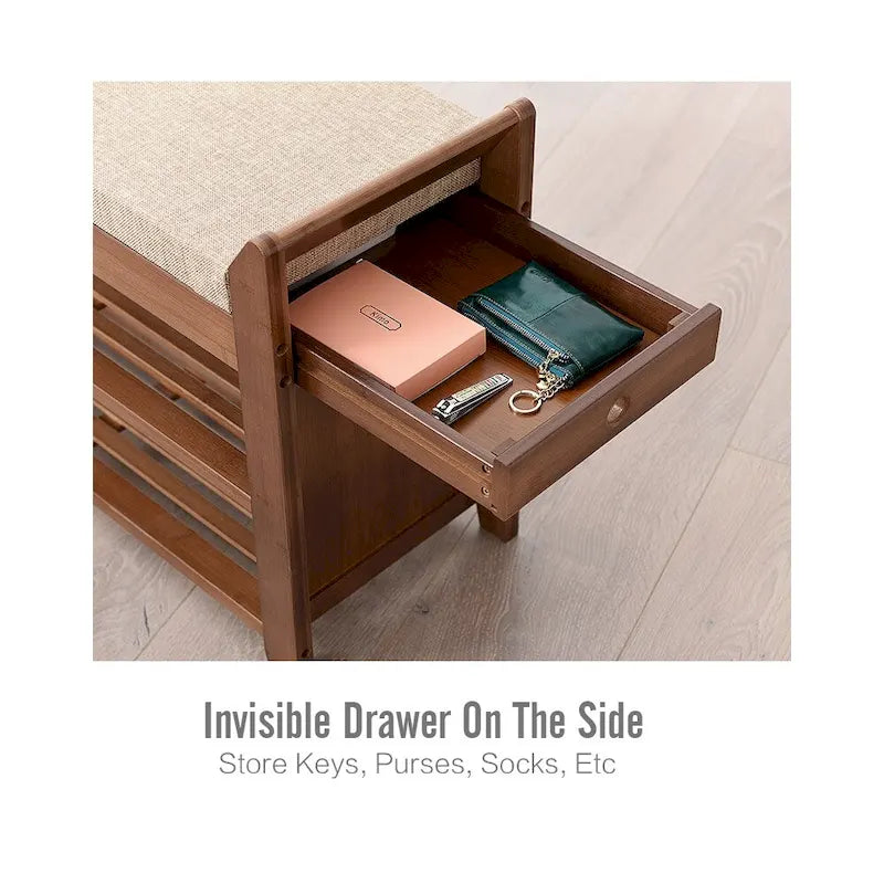 Étagère à chaussures à 2 niveaux avec banc en bambou pour entrée - 39,6 x 11,6 x 19,6 cm