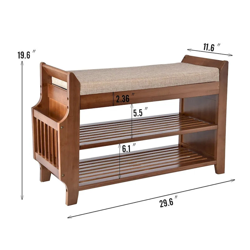 Étagère à chaussures à 2 niveaux avec banc en bambou pour entrée - 39,6 x 11,6 x 19,6 cm