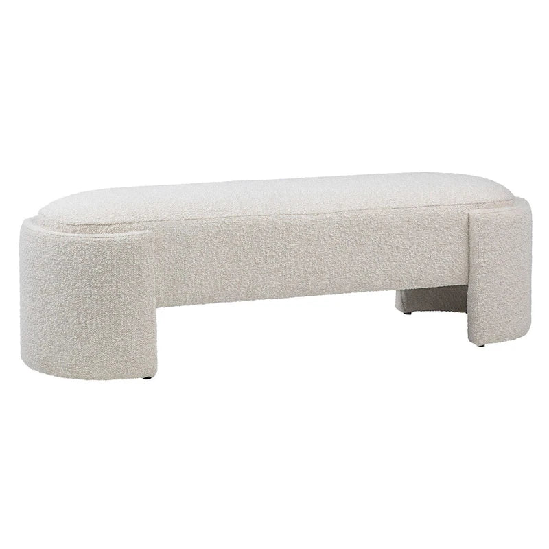 Shawn Boucle Round Bench with Round Half-Bezel Foot, Off-White
