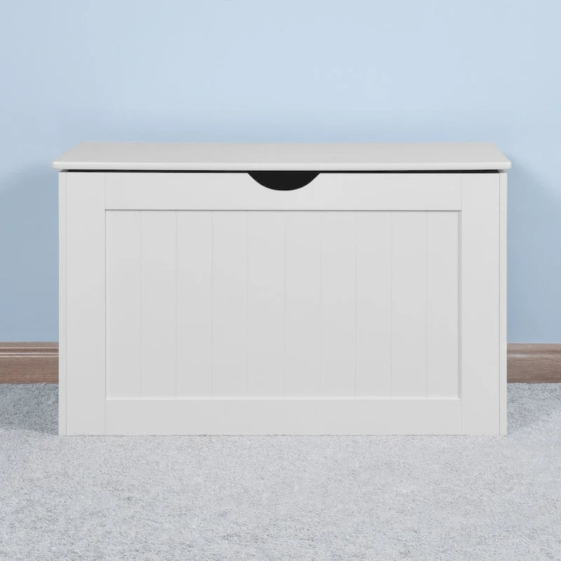 Armoire de rangement d'entrée blanche à couvercle relevable avec 2 charnières de sécurité, coffre à jouets en bois
