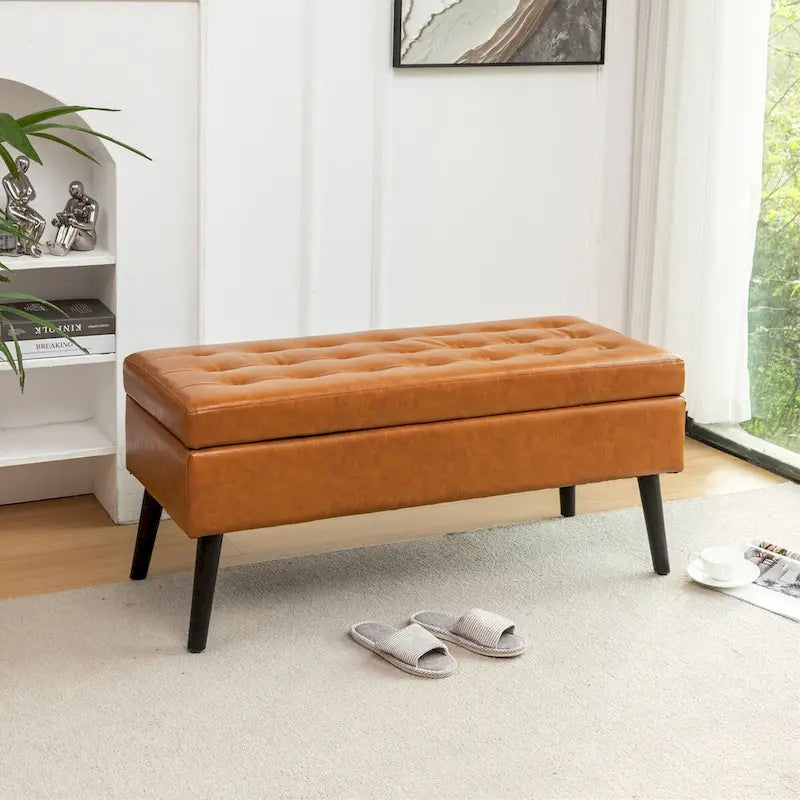 Faux Leather Bed Bench with Storage