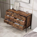 48 Wood Storage Dresser with 7 Drawers, Solid Clothes Cabinet with Sturdy Steel Frame, 48.58W15.75D31.22H, Rustic Brown