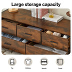 Commode de rangement en bois massif avec 7 tiroirs, 123 cm (L) x 40 cm (P) x 79 cm (H), marron rustique